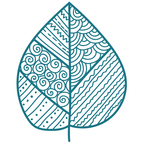 Hand drawn leaf with designs inside as logo mark.